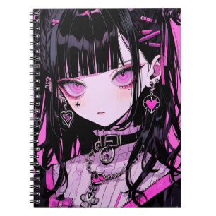 Caderno Espiral Menina de Gótico de Anime Bonita