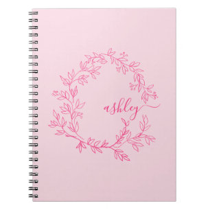 Caderno Espiral Menina de Monograma Rosa Quente Volta à Escola