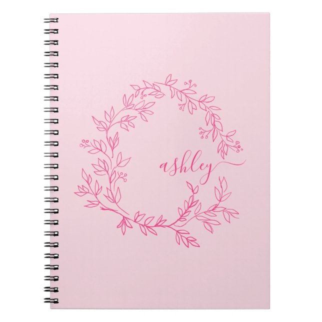 Caderno Espiral Menina de Monograma Rosa Quente Volta à Escola (Frente)