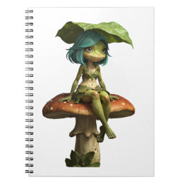 Caderno Espiral Menina de Sapo Fofo Sentada no Cogumelo
