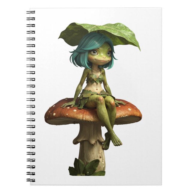 Caderno Espiral Menina de Sapo Fofo Sentada no Cogumelo (Frente)