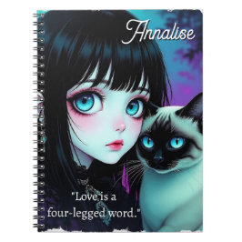 Caderno Espiral Menina do Anime e Citação Personalizada de Gato Si
