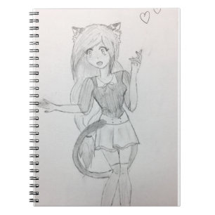 Caderno Espiral Menina doce do gato do Anime