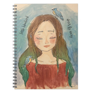 Caderno Espiral Menina dos Pássaros Azuis Não Voem Para Longe