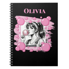Caderno Espiral Menina e PBubble bonitos,Diversão em banda desenha