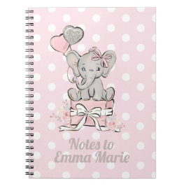 Caderno Espiral Menina Elefante Rosa Prata Notas para