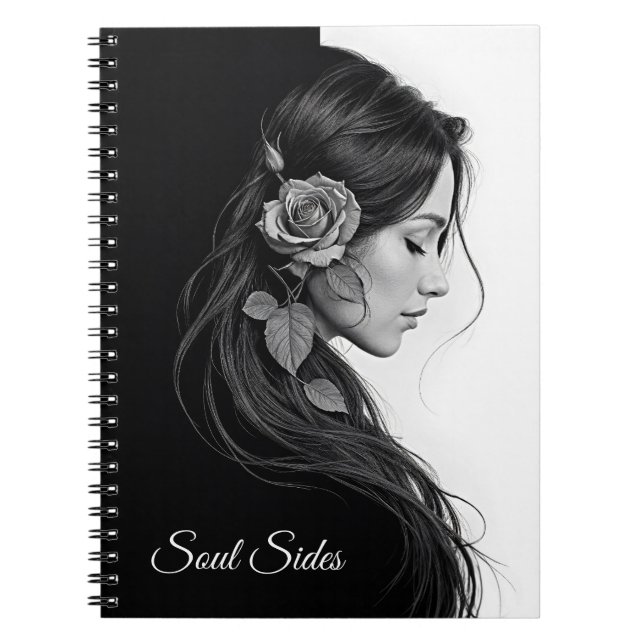 Caderno Espiral Menina elegante com flor no cabelo, arte moderna (Frente)