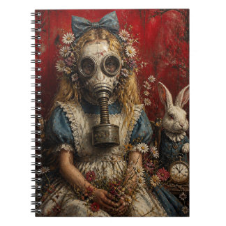 Caderno Espiral Menina em Máscara de Gás Com Coelho Branco