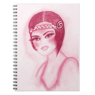 Caderno Espiral Menina fabuloso do Flapper no vermelho