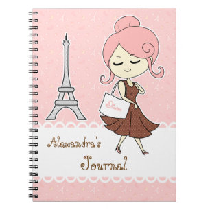 Caderno Espiral Menina feminino da torre Eiffel chique e na moda