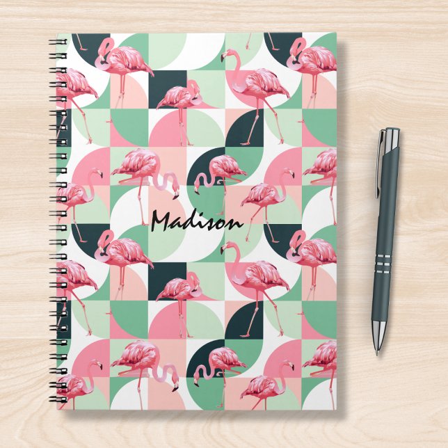 Caderno Espiral Menina Geométrica Flamingo Rosa Moderna Personaliz (Criador carregado)