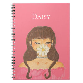 Caderno Espiral Menina Margarida Vestido Rosa