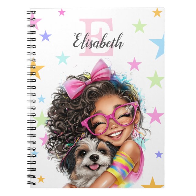 Caderno Espiral Menina Monograma Qualquer Inicial & Nome (Frente)
