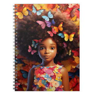 Caderno Espiral Menina negra melancia pele castanha flores