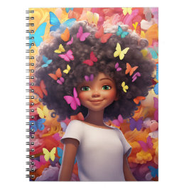 Caderno Espiral Menina negra melancia pele castanha flores