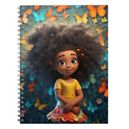 Caderno Espiral Menina negra melancia pele castanha flores