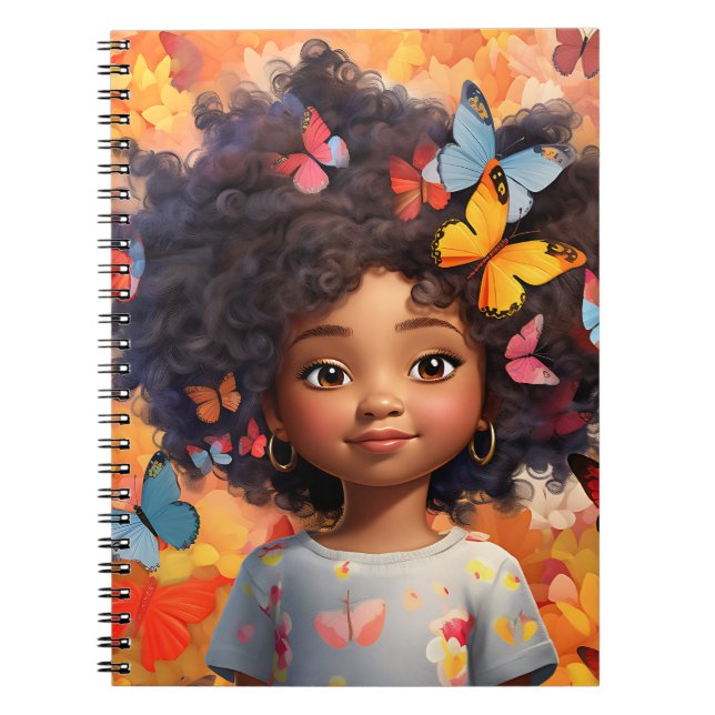 Caderno Espiral Menina negra melanina princesa da pele marrom (Frente)