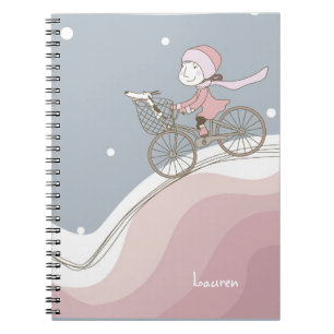 Caderno Espiral Menina no notebook de bicicleta