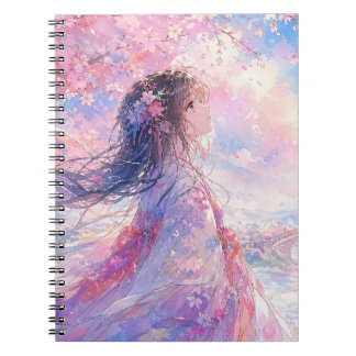 Caderno Espiral Menina Primavera Flor de Cerejeira
