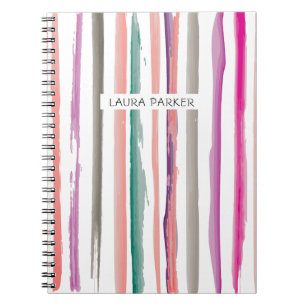Caderno Espiral Menina profissional Mínima, em tiras rosadas roxas