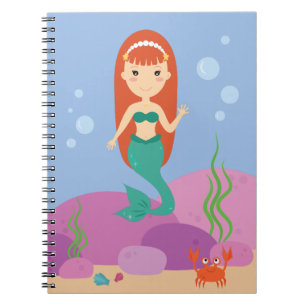 Caderno Espiral Menina sereia debaixo d'água acenando
