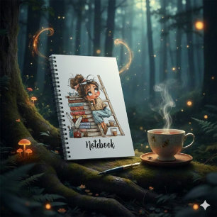 Caderno Espiral Menina Sonhadora e Literata – Leitura e Café Estét