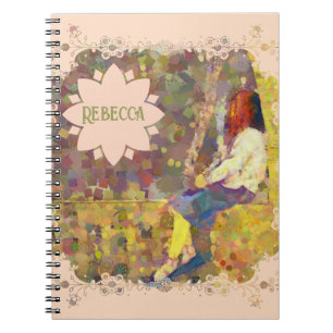 Caderno Espiral Menina Sonhadora na Parede Geometria Colorida Abst