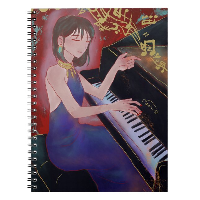 Caderno Espiral Menina Tocando Piano (Frente)