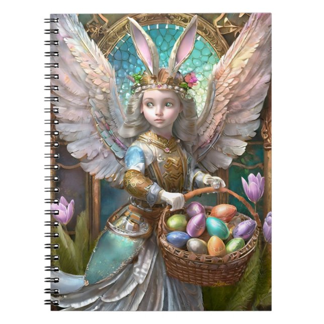 Caderno Espiral Menina Vestindo roupa de anjo na Páscoa (Frente)
