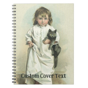 Caderno Espiral Menina Vitoriana Antiga em Camisola com seu Gato