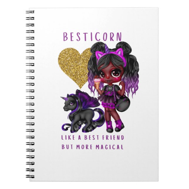Caderno Espiral Meninas Amigas Presentes Preto Unicórn Besticorn M (Frente)