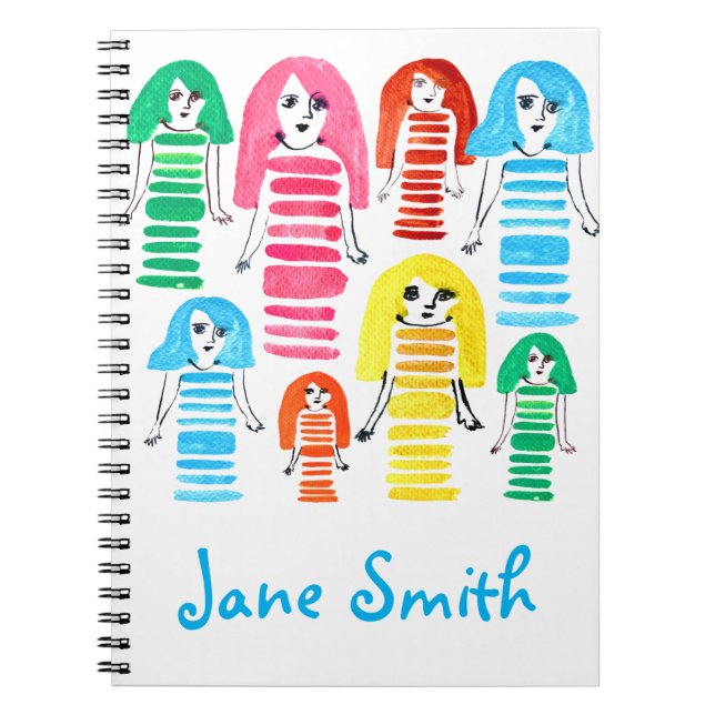 Caderno Espiral Meninas de aquarela fofa arte moderna (Frente)