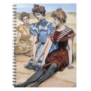 Caderno Espiral Meninas de Gibson na praia, 1900