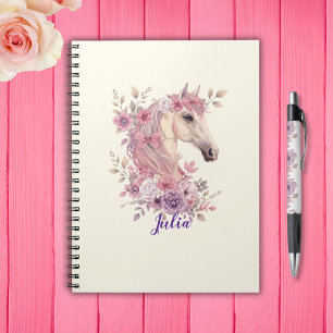 Caderno Espiral Meninas Lindos Cavalinhos Floral Pastel Cavalo