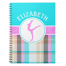 Caderno Espiral Meninas Monogrammed da ginástica do Tartan do