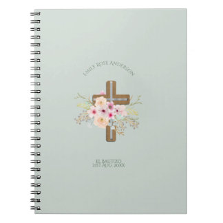 Caderno Espiral Meninas Pink floral BAUTIZO Baptism Bautismo Nomea
