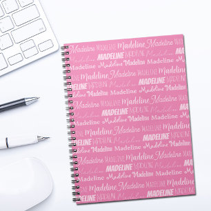 Caderno Espiral Meninas Rosa bonito Nome Colagem de Fontes Adolesc