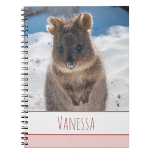 Caderno Espiral Meninas Rosa Nome Personalizado Quokka na Praia