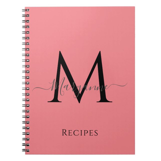 Caderno Espiral Menino Rosa Personalizado Monograma Preto (Frente)