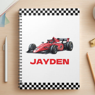 Caderno Espiral Meninos do Carro de Corrida Vermelho Nome Personal