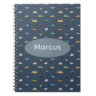 Caderno Espiral Meninos Transporte Carro Padrão monograma Crianças