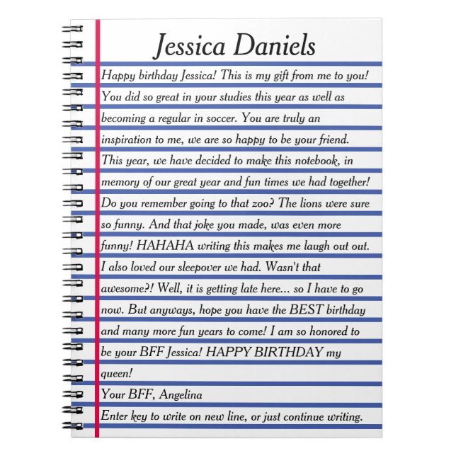 Caderno Espiral MENSAGEM DE CARTA PERSONALIZADA - texto em itálico (Frente)