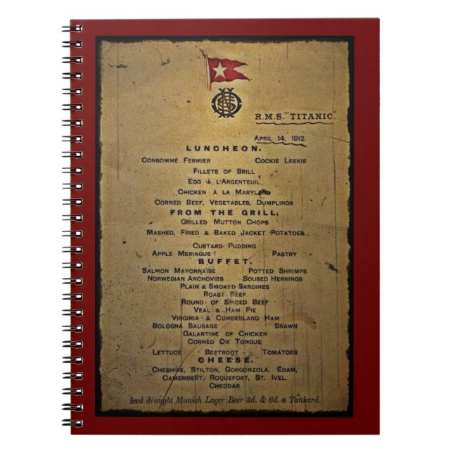 Caderno Espiral Menu Titanic (Frente)