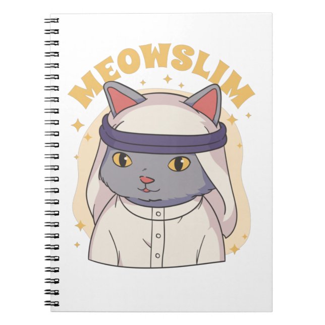 CADERNO ESPIRAL MEOWSLIM MUSLIM CARTOON CAT VESTINDO GARGANTO ÁRAB (Frente)