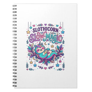 Caderno Espiral Mercado Colorido de Magia Lenta Unicórnio Slothico