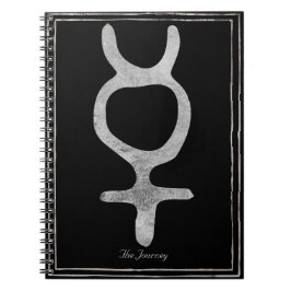 Caderno Espiral Mercury martelou prata estilizada símbolo do plane