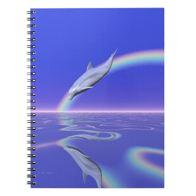 Caderno Espiral Mergulho de golfinho com arco-íris (Frente)