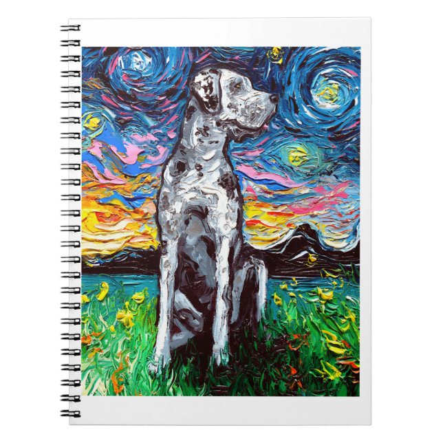 Caderno Espiral Merle Great Dane Starry Night Impressionista (Frente)