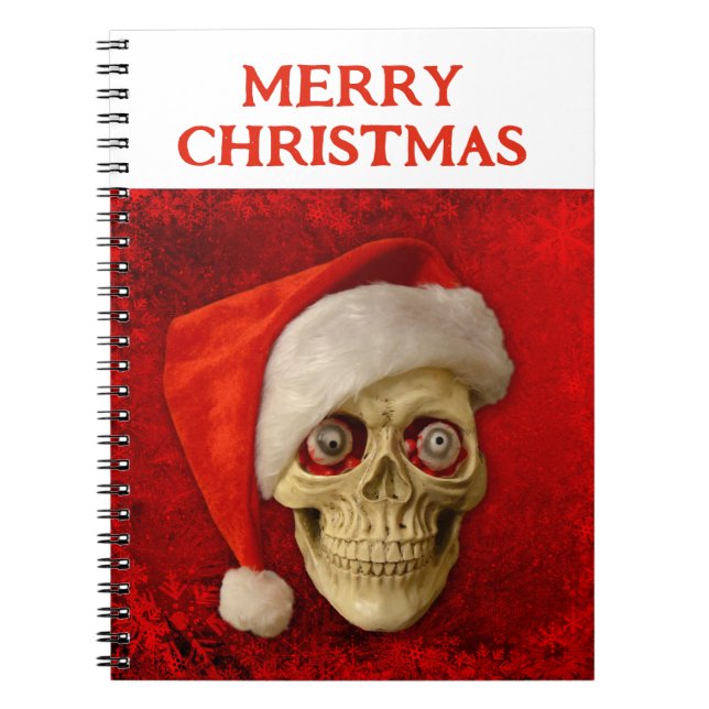 Caderno Espiral Merry Christmas. Skull wearing Santa hat (Frente)