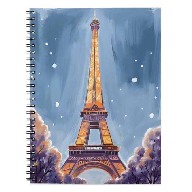 Caderno Espiral Merry Eiffel Tower | Paris Christmas Watercolor (Frente)